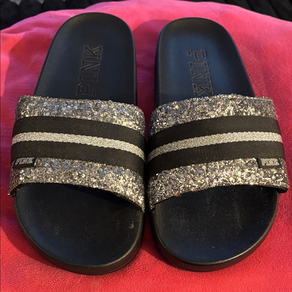 PINK Victoria's Secret Glitter Black Sandals